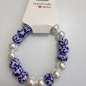 Pearl White/Purple with White Beaded Bracelet